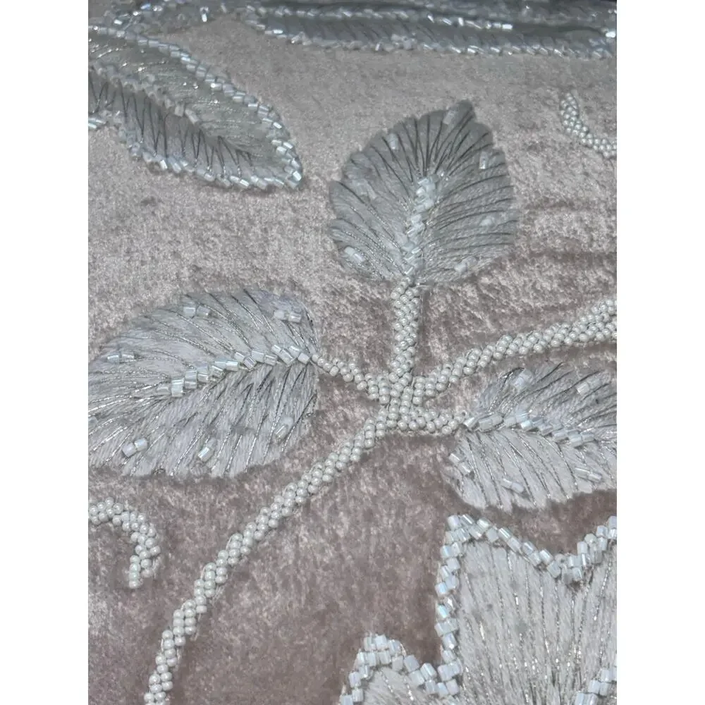 Callisto Home 14x24 Cream Floral Velvet Decorative Lumbar Pillow Feather Fill